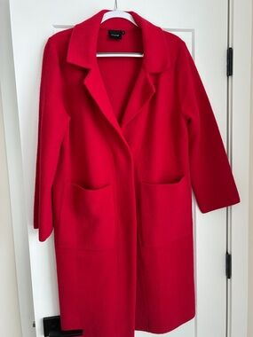 Red Long Coat with Front Pockets